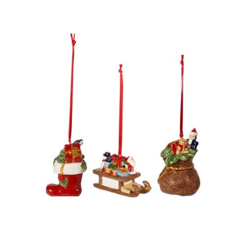 Nostalgic Ornaments 3 db-os karácsonyfadísz, csizma, szánkó, puttony