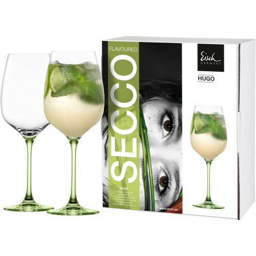 Eisch SECCO FLAVOURED 2 db Hugo koktélos pohár zöld díszdobozban 7,1dl 254 mm