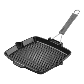   Staub Grillserpenyők | grillserpenyő kiöntőcsőrrel 24 cm | négyzetalakú | öntöttvas | fekete