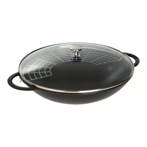   Staub Specialties | Wok üvegfedővel 37 cm | kerek | öntöttvas | fekete