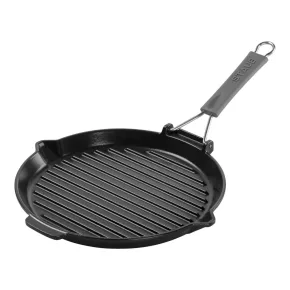   Staub Grillserpenyők | grillserpenyő kiöntőcsőrrel 28 cm | kerek | öntöttvas | fekete