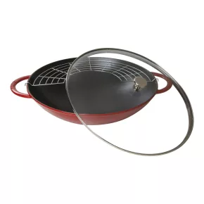   Staub Specialties | Wok üvegfedővel 37 cm | kerek | öntöttvas | cherry