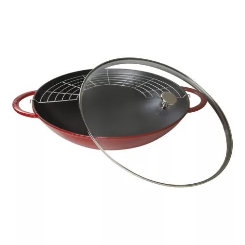 Staub Specialties | Wok üvegfedővel 37 cm | kerek | öntöttvas | cherry