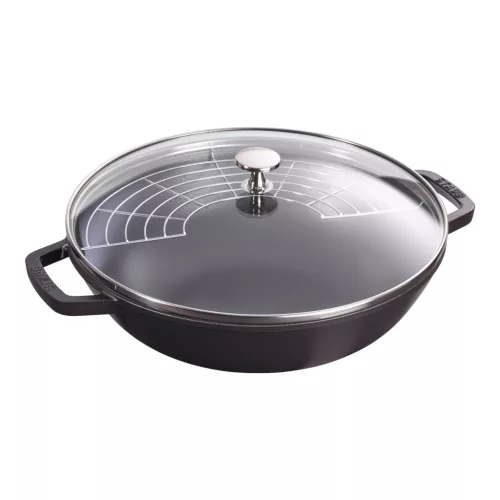Staub Specialties | Wok üvegfedővel 30 cm | kerek | öntöttvas | fekete