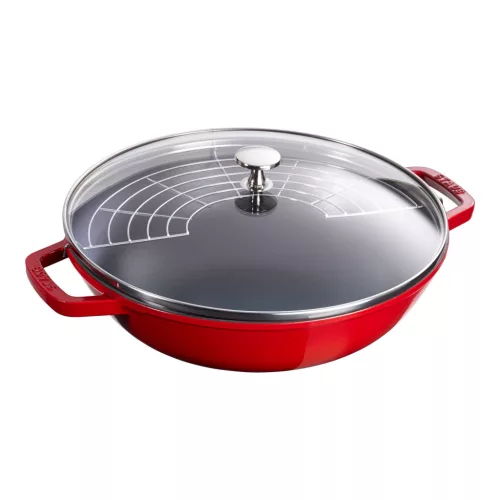 Staub Specialties | Wok üvegfedővel 30 cm | kerek | öntöttvas | cherry