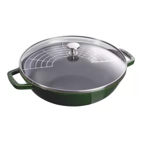   Staub Specialties | Wok üvegfedővel 30 cm | kerek | öntöttvas | bazsalikomzöld
