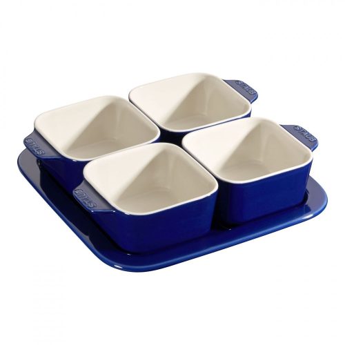 Staub kerámia tapas szett | sötétkék | szögletes | 5 részes