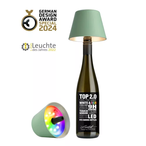 TOP 2.0 - olivazöld tölthető lámpa palackba 11 cm