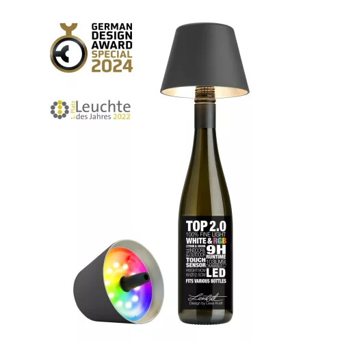 TOP 2.0 - antracit tölthető lámpa palackba 11 cm